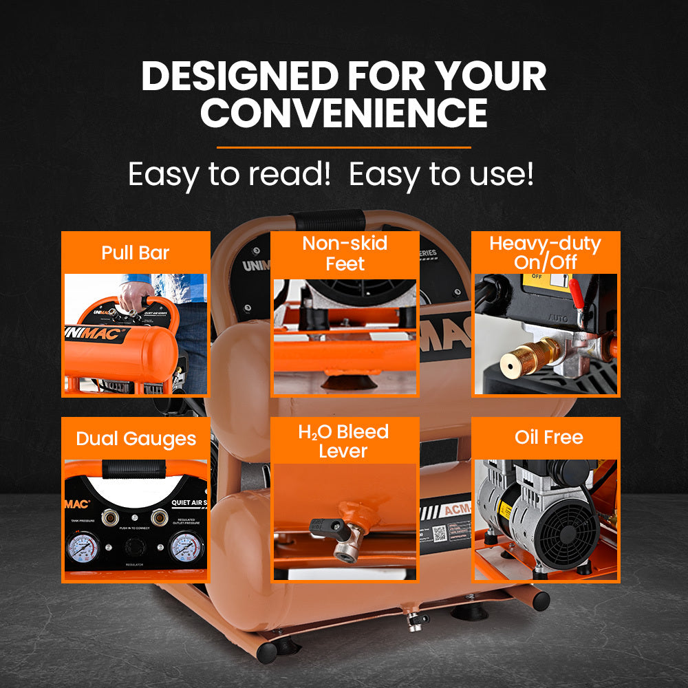 20L Twin-Tank Silent Air Compressor, 1.1HP Portable Oil-Free Electric