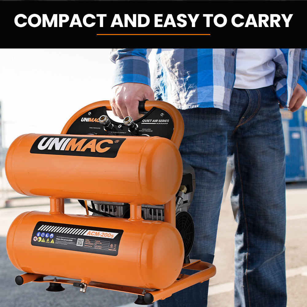 20L Twin-Tank Silent Air Compressor, 1.1HP Portable Oil-Free Electric