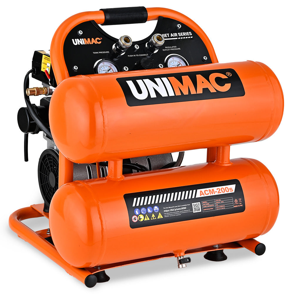 20L Twin-Tank Silent Air Compressor, 1.1HP Portable Oil-Free Electric