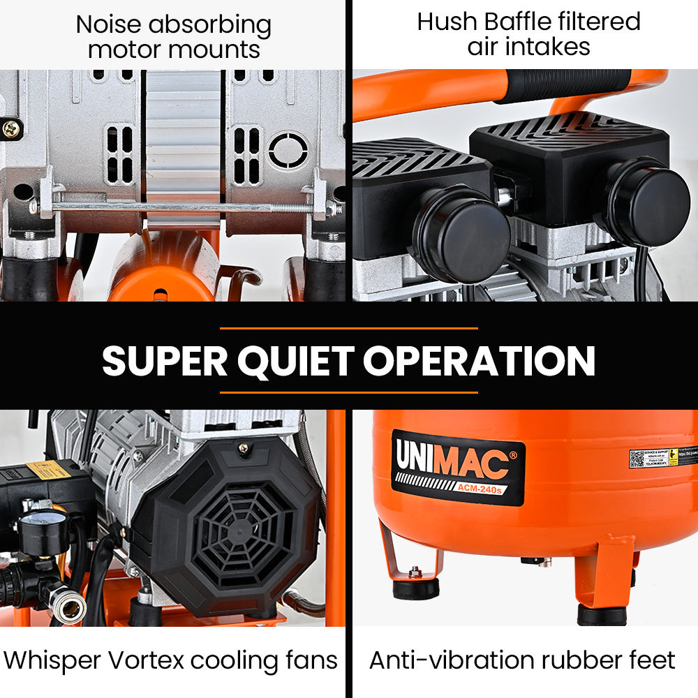24L Portable Air Compressor, 116 PSI, Silent Oil-Free Electric, 25 kg, 0.6 m³
