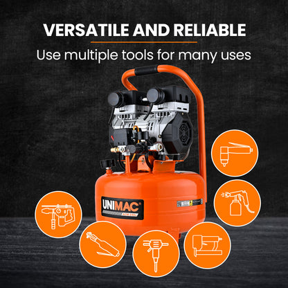 24L Portable Air Compressor, 116 PSI, Silent Oil-Free Electric, 25 kg, 0.6 m³