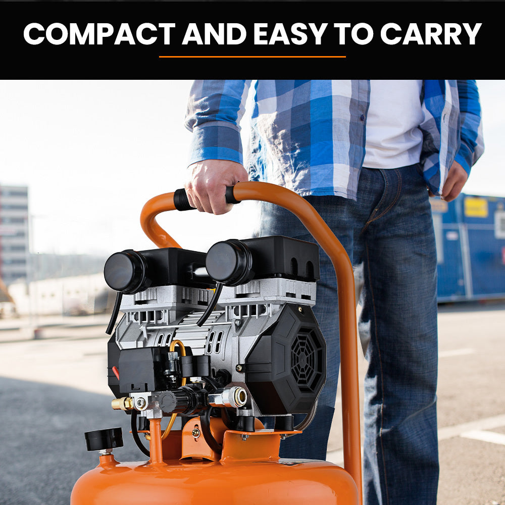24L Portable Air Compressor, 116 PSI, Silent Oil-Free Electric, 25 kg, 0.6 m³