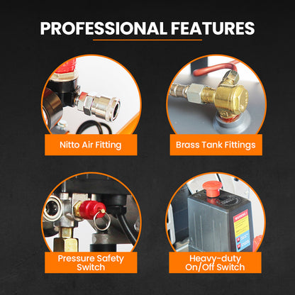 Silent 24L Air Compressor, 1.1kW, Oil-Free, Portable, for Various Air Tools