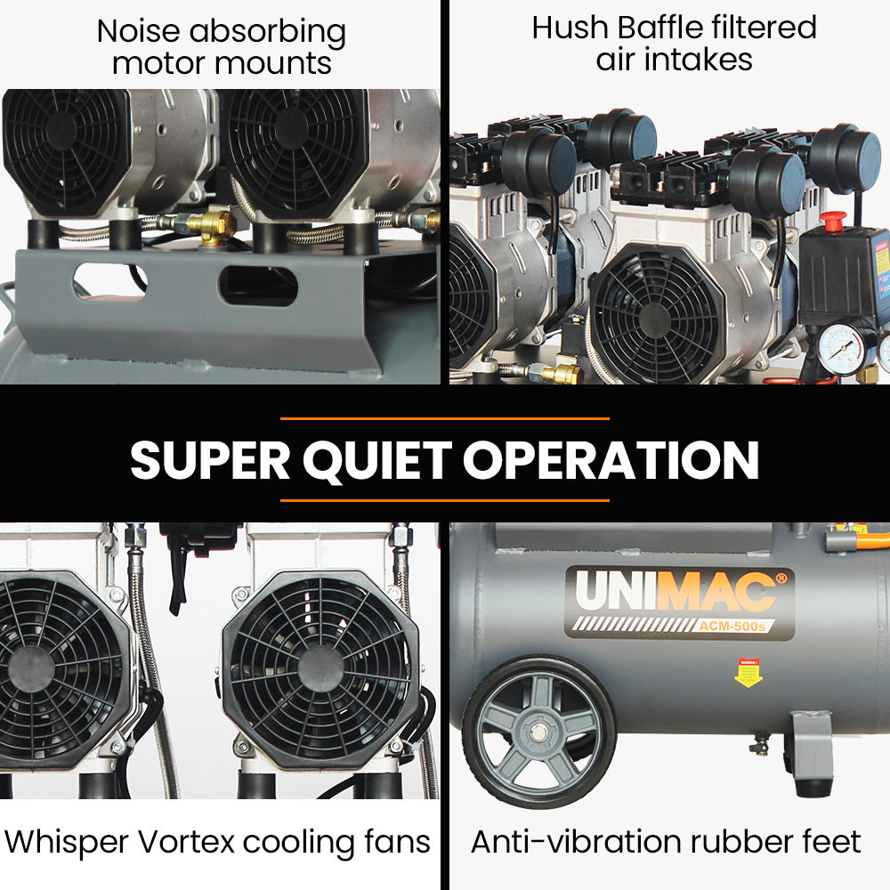 50L Silent Oil-Free Electric Air Compressor with Twin Outlets, 3.0HP, 0.5m Tank