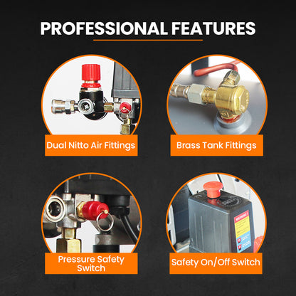 50L Silent Oil-Free Electric Air Compressor with Twin Outlets, 3.0HP, 0.5m Tank