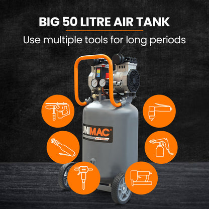 2.0 HP Vertical Electric Air Compressor, 50L, 1.5m, Oil-Free, Quiet Operation