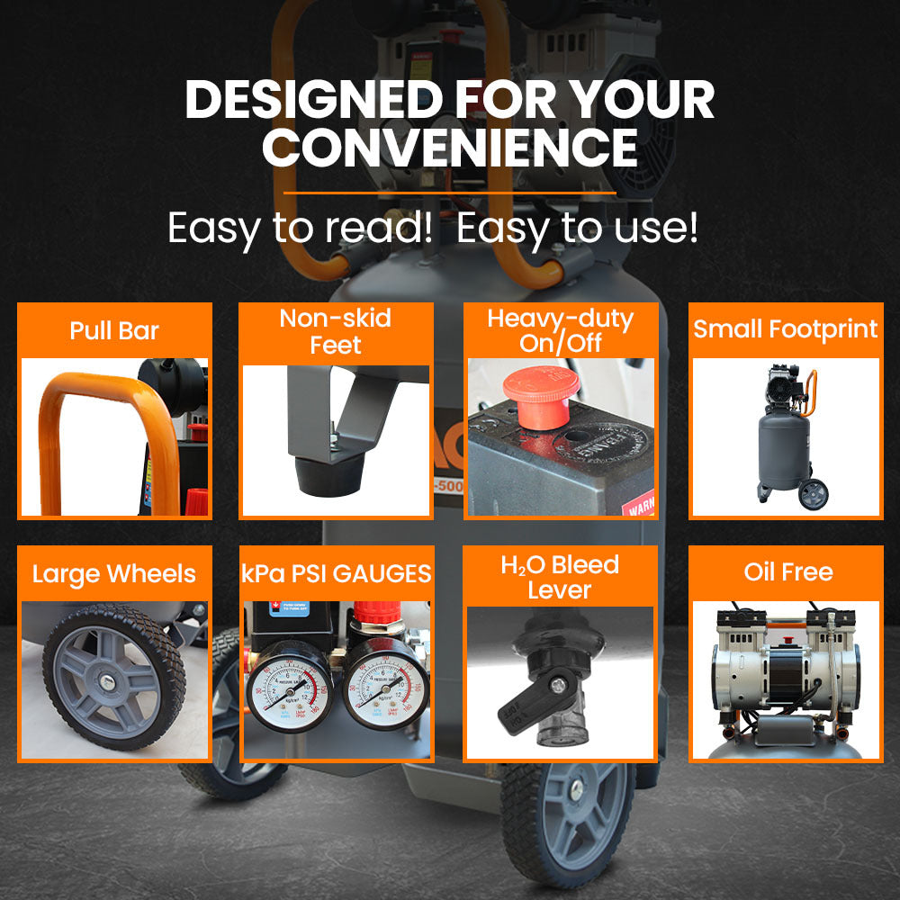 2.0 HP Vertical Electric Air Compressor, 50L, 1.5m, Oil-Free, Quiet Operation