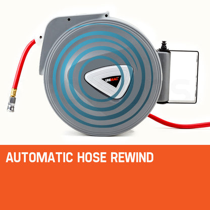 20m Wall-Mounted Air Hose Reel with Auto Rewind and 180° Swivel