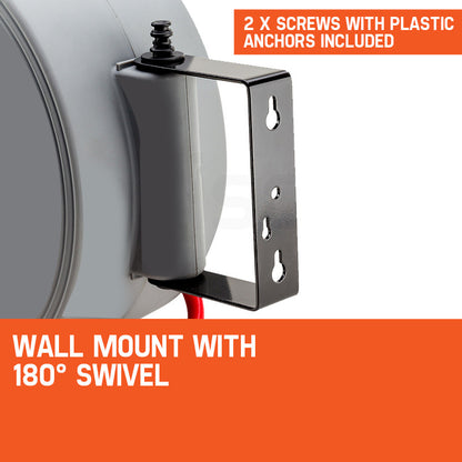 20m Wall-Mounted Air Hose Reel with Auto Rewind and 180° Swivel