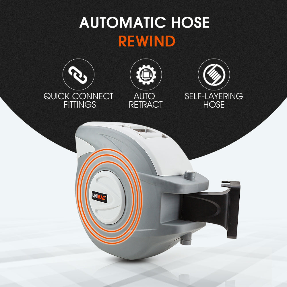 30m Wall-Mounted Retractable Air Hose Reel with Auto Rewind and Swivel