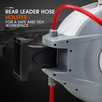 30m Wall-Mounted Retractable Air Hose Reel with Auto Rewind and Swivel