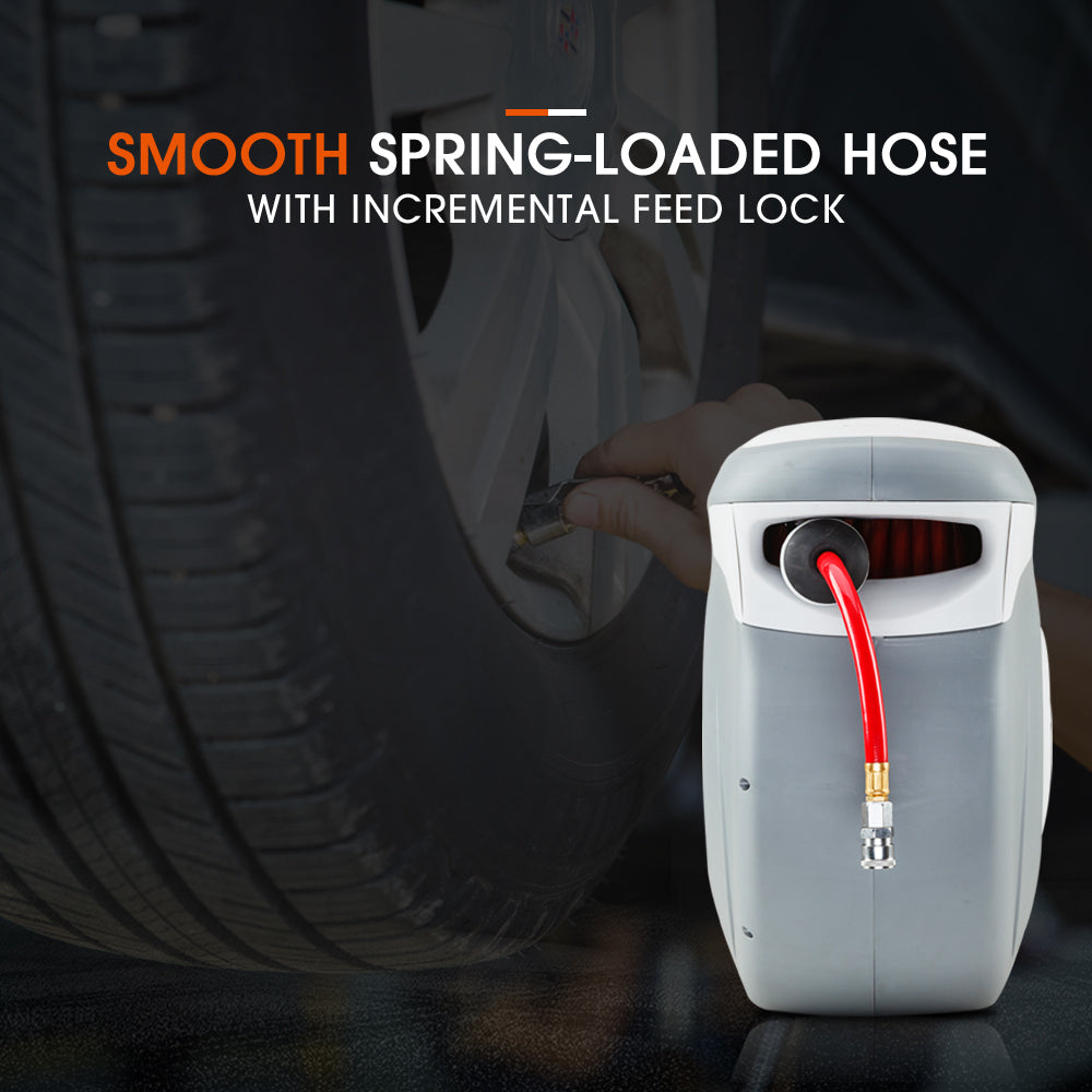 30m Wall-Mounted Retractable Air Hose Reel with Auto Rewind and Swivel
