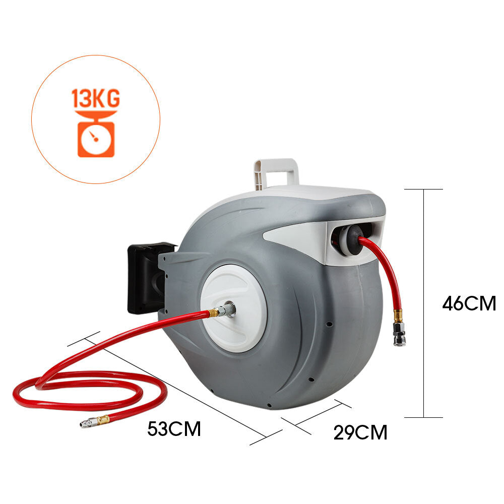 30m Wall-Mounted Retractable Air Hose Reel with Auto Rewind and Swivel