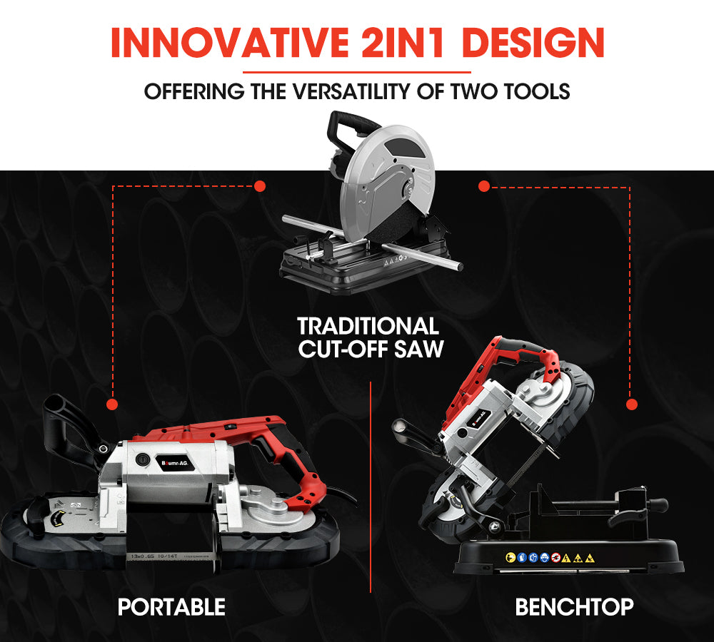 Portable Metal Bandsaw with 2-in-1 Bench Stand, 7kg, 0.127m Capacity