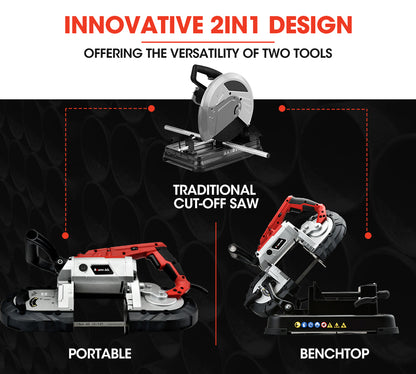 Portable Metal Bandsaw with 2-in-1 Bench Stand, 7kg, 0.127m Capacity