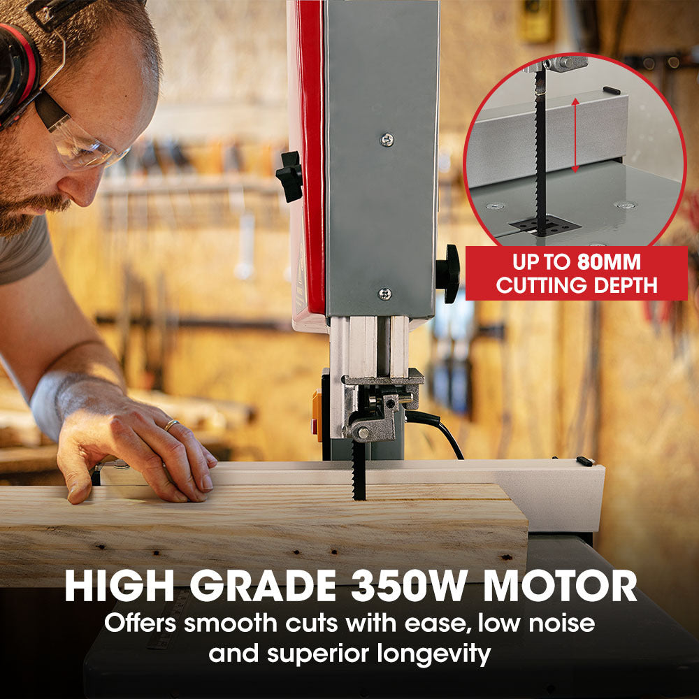 350W Benchtop Bandsaw, 0.08m Depth, Adjustable Angle Table & Precision Guide