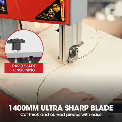 350W Benchtop Bandsaw, 0.08m Depth, Adjustable Angle Table & Precision Guide