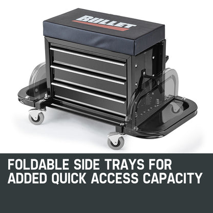 2-in-1 Rolling Tool Box Stool with 3 Drawers, 158kg Capacity & Swivel Wheels