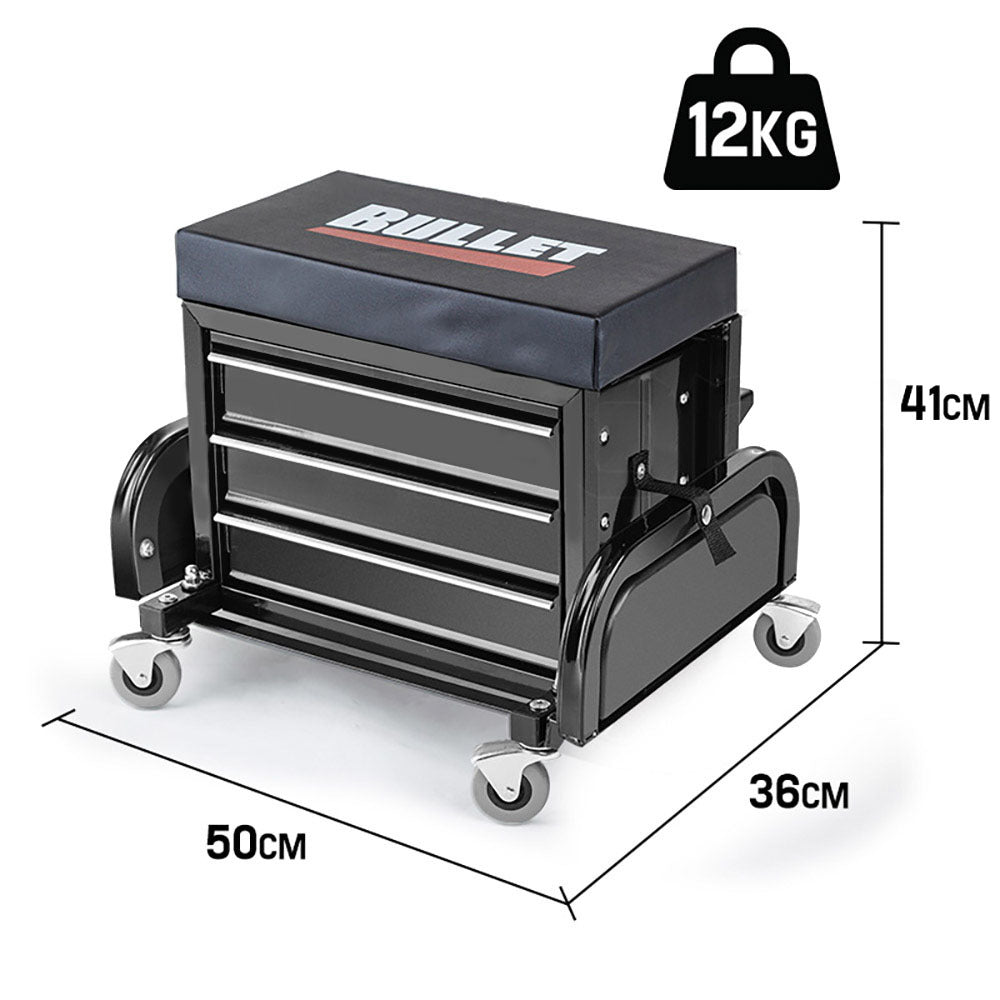 2-in-1 Rolling Tool Box Stool with 3 Drawers, 158kg Capacity & Swivel Wheels