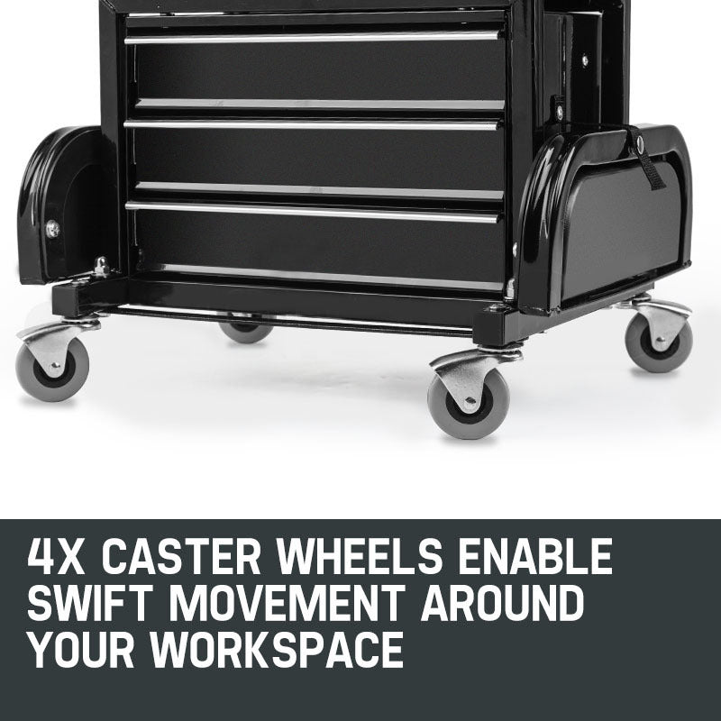 2-in-1 Rolling Tool Box Stool with 3 Drawers, 158kg Capacity & Swivel Wheels