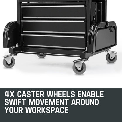 2-in-1 Rolling Tool Box Stool with 3 Drawers, 158kg Capacity & Swivel Wheels