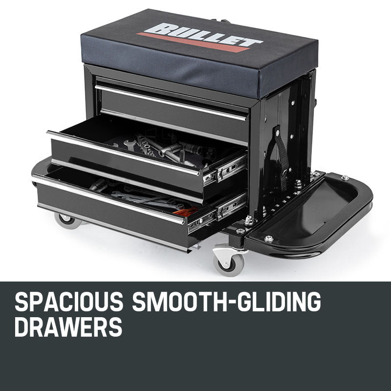 2-in-1 Rolling Tool Box Stool with 3 Drawers, 158kg Capacity & Swivel Wheels