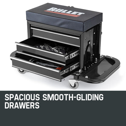 2-in-1 Rolling Tool Box Stool with 3 Drawers, 158kg Capacity & Swivel Wheels