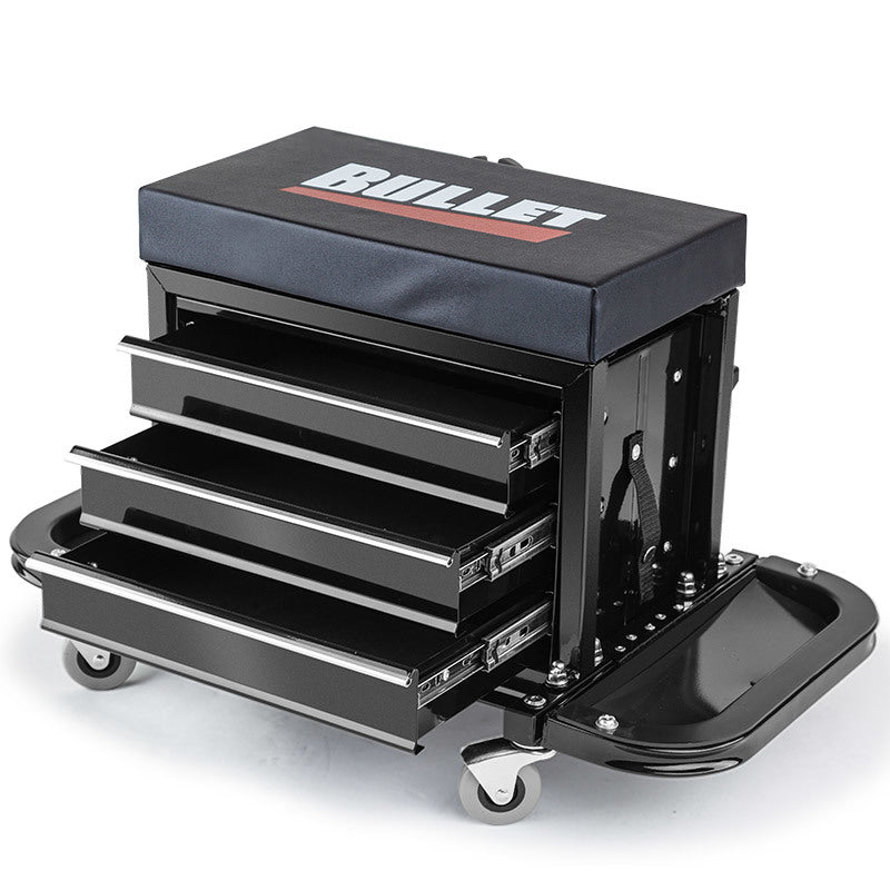 2-in-1 Rolling Tool Box Stool with 3 Drawers, 158kg Capacity & Swivel Wheels