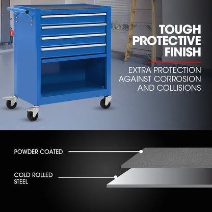 4-Drawer Tool Box Cabinet with 1-Door, 0.1m Trolley Storage, Blue