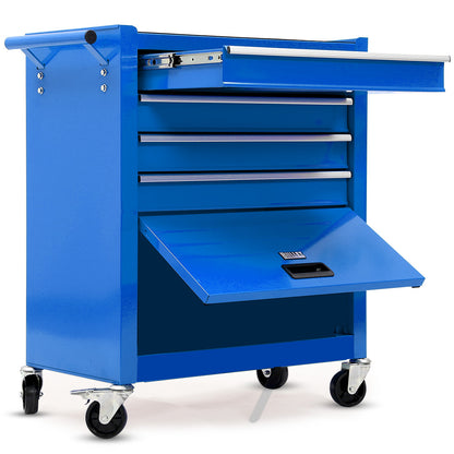 4-Drawer Tool Box Cabinet with 1-Door, 0.1m Trolley Storage, Blue