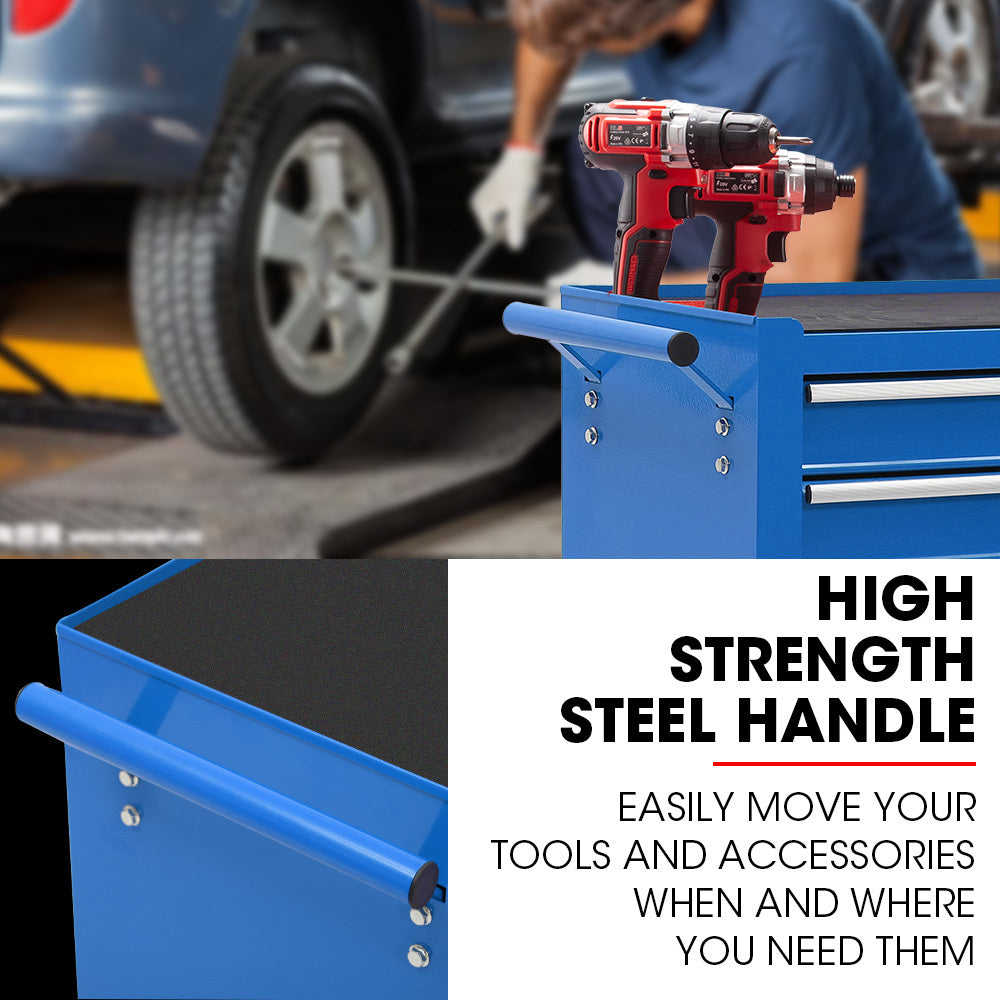 4-Drawer Tool Box Cabinet with 1-Door, 0.1m Trolley Storage, Blue