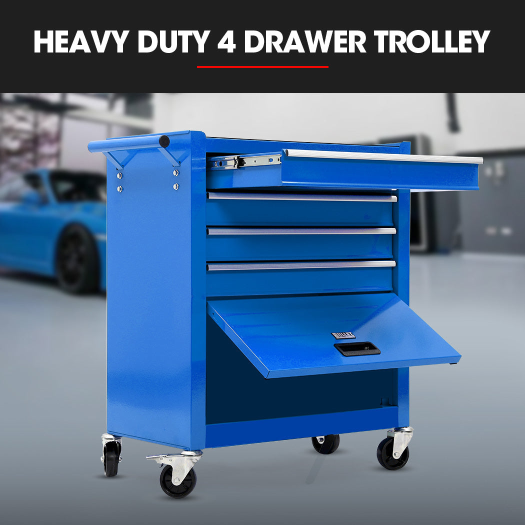 4-Drawer Tool Box Cabinet with 1-Door, 0.1m Trolley Storage, Blue