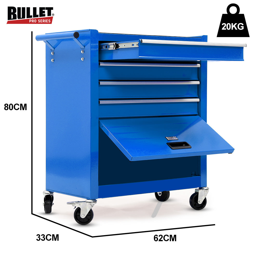 4-Drawer Tool Box Cabinet with 1-Door, 0.1m Trolley Storage, Blue