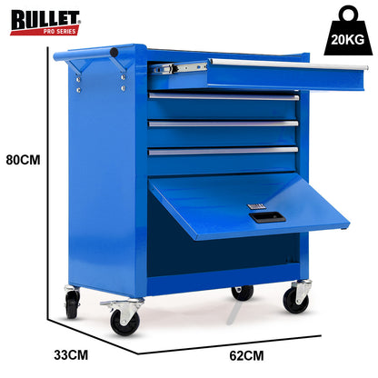 4-Drawer Tool Box Cabinet with 1-Door, 0.1m Trolley Storage, Blue