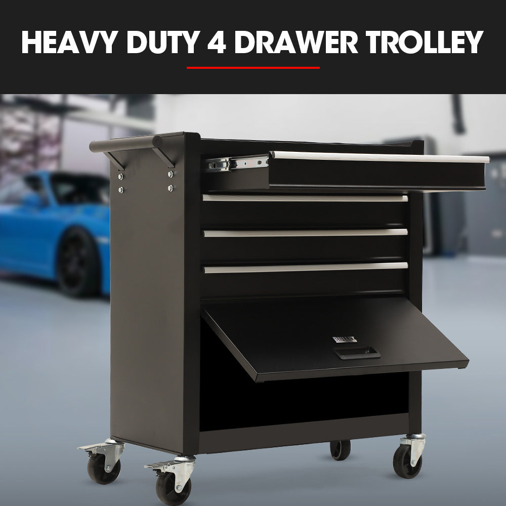 4-Drawer 1-Door Tool Box Cabinet Trolley Storage, Black - 1m Secure Organizer