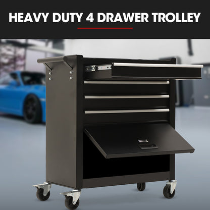 4-Drawer 1-Door Tool Box Cabinet Trolley Storage, Black - 1m Secure Organizer