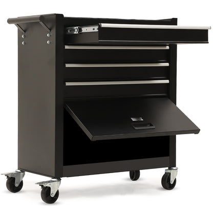 4-Drawer 1-Door Tool Box Cabinet Trolley Storage, Black - 1m Secure Organizer