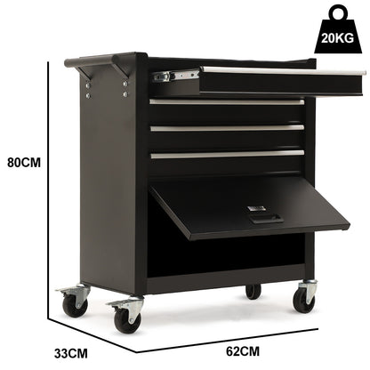 4-Drawer 1-Door Tool Box Cabinet Trolley Storage, Black - 1m Secure Organizer