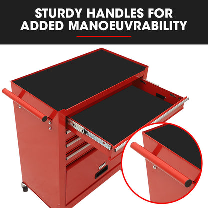 4-Drawer Tool Cabinet Trolley with 1-Door, 1.02m Storage Organizer, Red