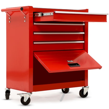 4-Drawer Tool Cabinet Trolley with 1-Door, 1.02m Storage Organizer, Red
