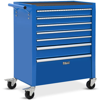 7-Drawer Tool Cabinet with Lockable Wheels and Security System, Blue