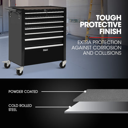 7-Drawer Tool Cabinet with Lockable Wheels & Cam-Lock System, Black