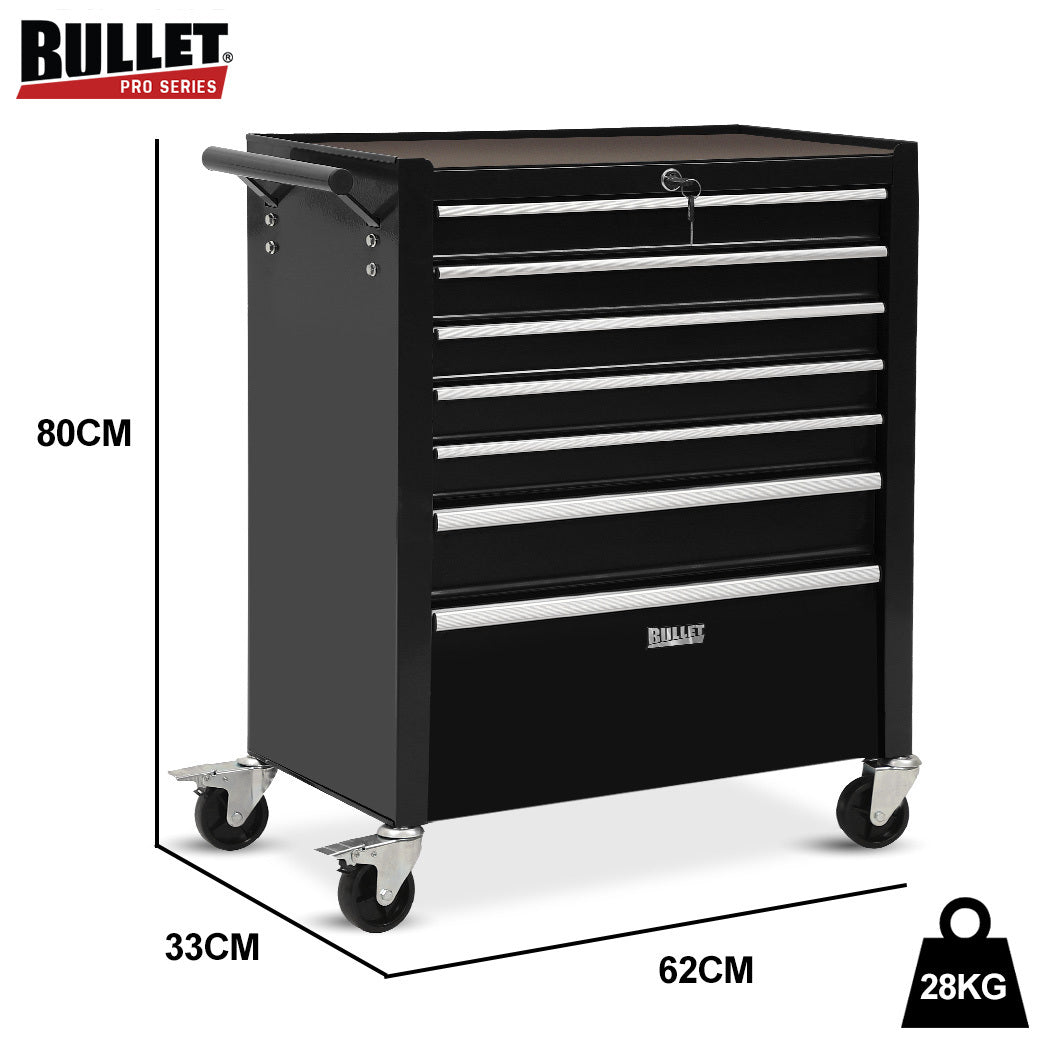 7-Drawer Tool Cabinet with Lockable Wheels & Cam-Lock System, Black