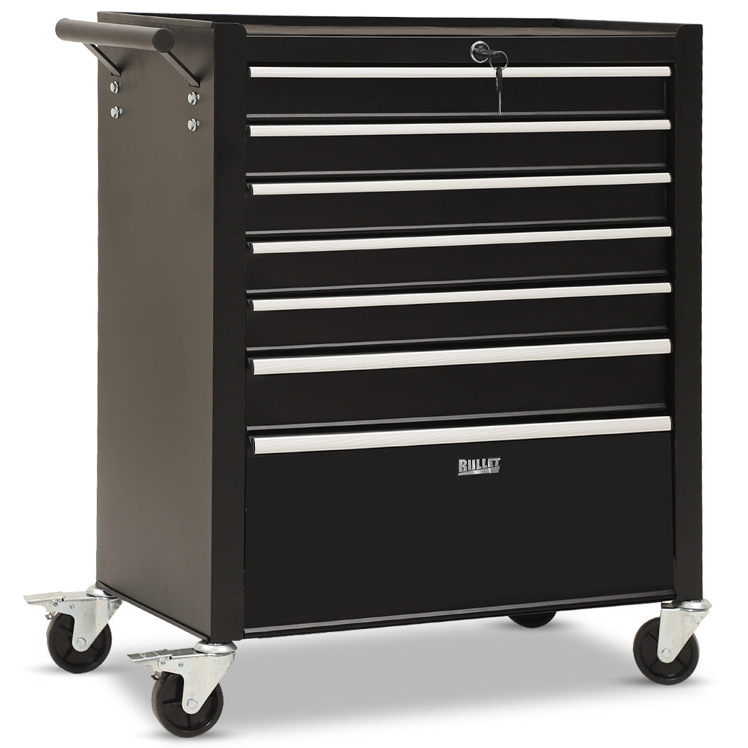 7-Drawer Tool Cabinet with Lockable Wheels & Cam-Lock System, Black