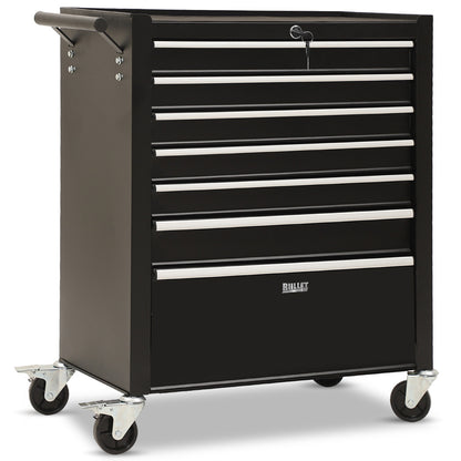 7-Drawer Tool Cabinet with Lockable Wheels & Cam-Lock System, Black