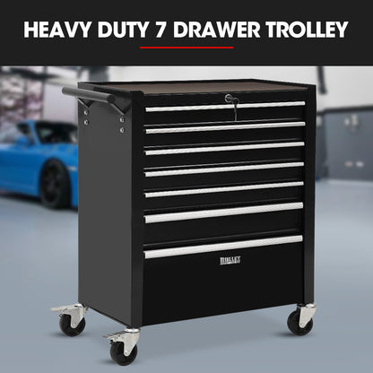 7-Drawer Tool Cabinet with Lockable Wheels & Cam-Lock System, Black