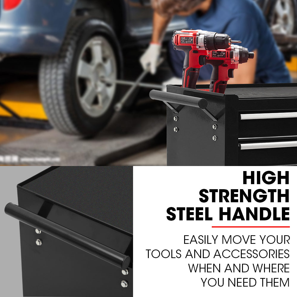 7-Drawer Tool Cabinet with Lockable Wheels & Cam-Lock System, Black