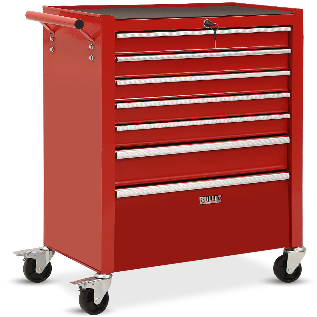 7-Drawer Lockable Tool Box Cabinet with Wheels and EVA Mats, Red