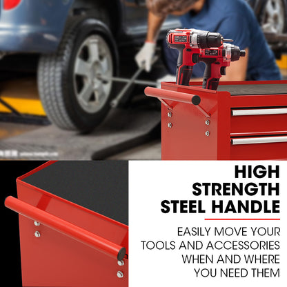 7-Drawer Lockable Tool Box Cabinet with Wheels and EVA Mats, Red