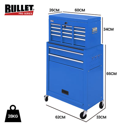 8-Drawer Tool Cabinet with Lockable Chests & Wheels, 0.2m Steel, Blue